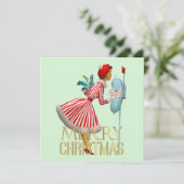 Carte Noël 1950 Vintage dame Joyeux Noël (Debout devant)