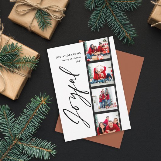 Carte Noël 4 photo collage typographie moderne rouille