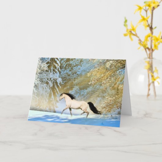 Carte Noël à cheval Buckskin (Fleur jaune)