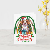 Carte Noël à chien breton (Fleur jaune)