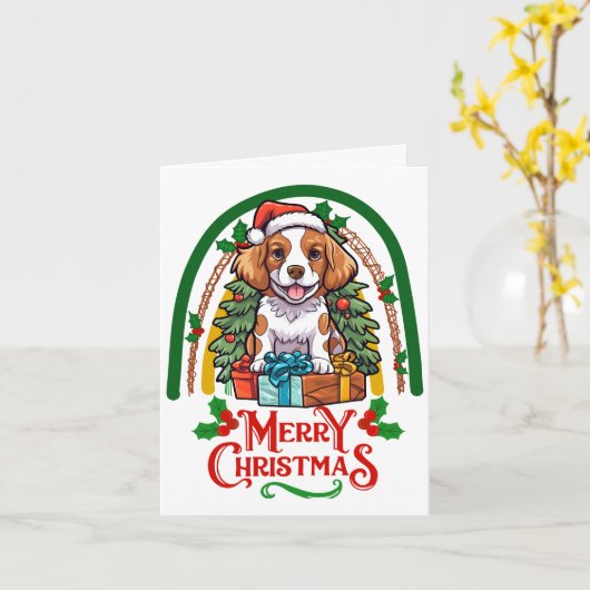 Carte Noël à chien breton (Fleur jaune)