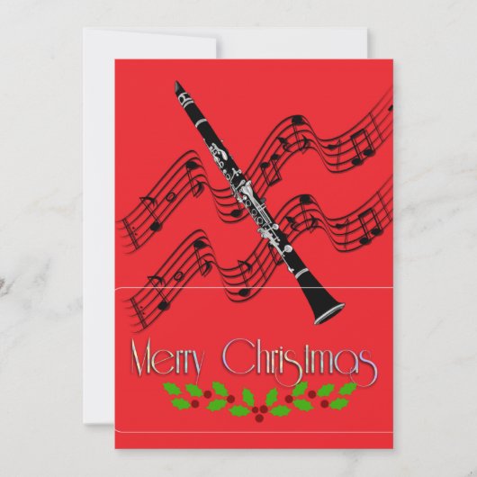 Carte Noël à la clarinette Holly (Devant)