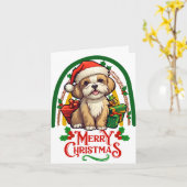 Carte Noël à Lhassa-apso (Fleur jaune)