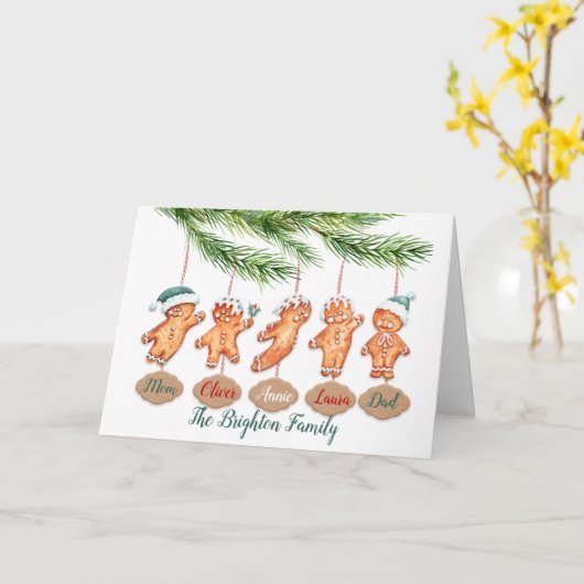 Carte Noël à nom personnalisé famille art Biscuit de Noë (Fleur jaune)