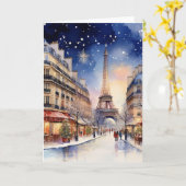Carte Noël à Paris Aquarelle (Fleur jaune)