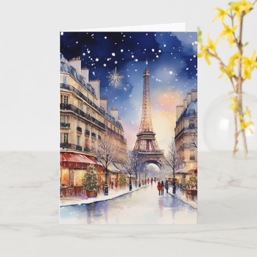 Carte Noël à Paris Aquarelle (Fleur jaune)