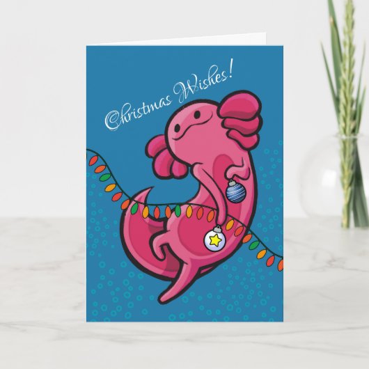 Carte Noël Amphibien mignon Axolotl avec ornements (Devant)