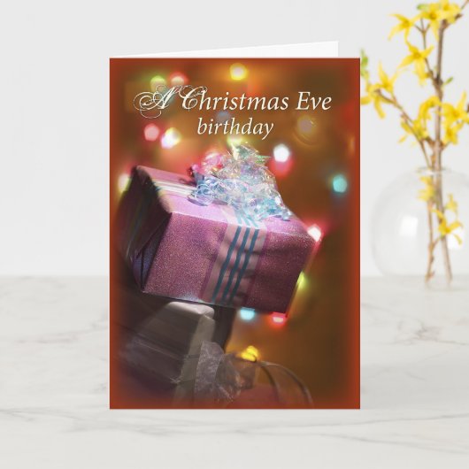 Carte Noël Anniversaire présent (Fleur jaune)