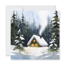 Noël aquarelle de cabane d'hiver vintage