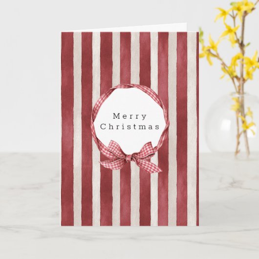 Carte Noël Arc-en-ciel à rayures rouges et crème (Fleur jaune)