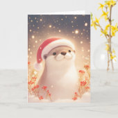 Carte Noël au chaud avec la loutre (Fleur jaune)