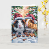 Carte Noël aux Chiens de père Noël (Fleur jaune)