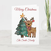 Carte Noël aux rennes d'aquarelle (Devant)
