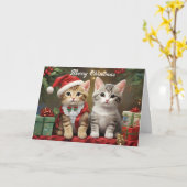 Carte Noël avec de mignons chats (Fleur jaune)