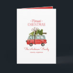 Carte noël avec le...Vanne à eau vintage<br><div class="desc">Ambiance festive avec cette amusante aquarelle et le design des arbres de Noël. Une belle voiture rouge peinte à la main et un arbre vert, donne une atmosphère rustique traditionnelle, qui est complétée par une police de caractères moderne, tendance, audacieuse. Le texte peut être personnalisé avec votre nom de famille...</div>