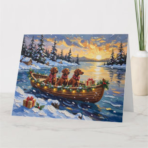 Carte Noël Bateau Vacances de Noël Setter Rouge Irlandai
