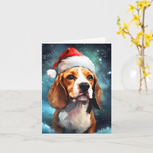 Carte Noël beagle (Fleur jaune)