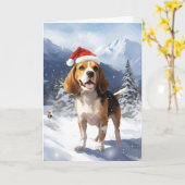 Carte Noël beagle (Fleur jaune)