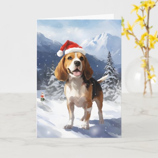 Carte Noël beagle (Fleur jaune)