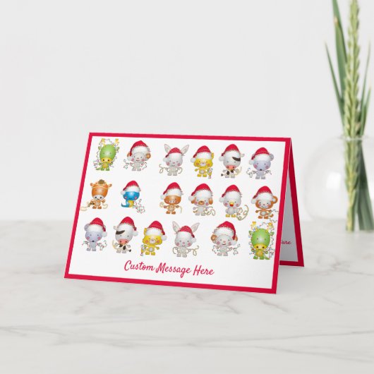 Carte Noël Bébé Animaux Père Noël Chapeau Noël Salutatio (Devant)