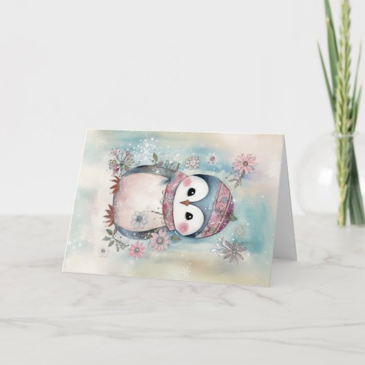 Carte Noël Bébé Animaux Pingouin voeux de vacances (Devant)