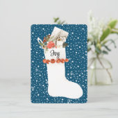 Carte Noël blanc neigeux avec JOY, modifiable (Debout devant)