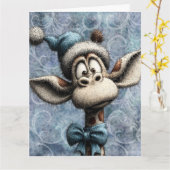 Carte Noël Bleu Girafe Mignon Avec Chapeau (Fleur jaune)