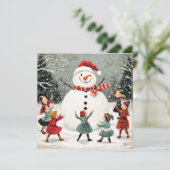 Carte Noël bonhomme de neige en hiver scène des merveill (Debout devant)
