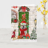 Carte Noël Bouledogue Anglais   (Fleur jaune)