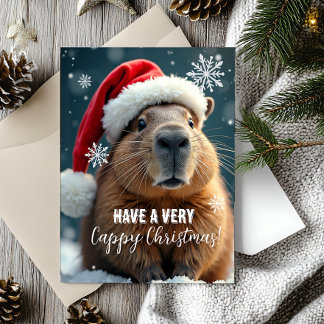Carte Noël Capybara de Noël très heureux