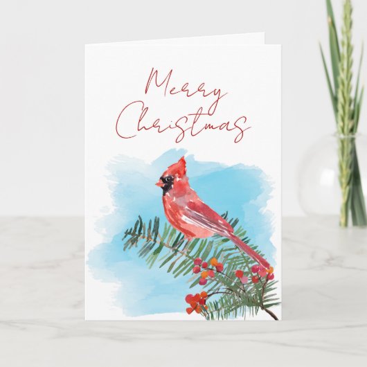 Carte Noël Cardinal Aquarelle Rustique (Devant)