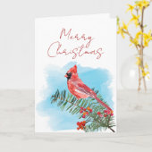 Carte Noël Cardinal Aquarelle Rustique (Fleur jaune)