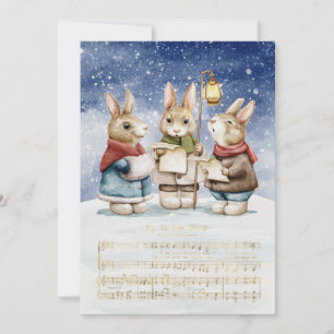 Carte Noël Carol chantant Bunnies Joie au monde