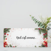 Carte noël c'est comme sur décor blanc et rouge (Debout devant)