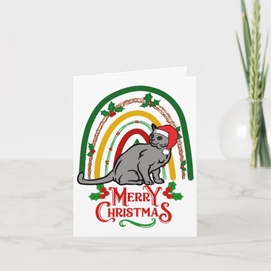 Carte Noël chat bleu russe Joyeux Noël (Devant)