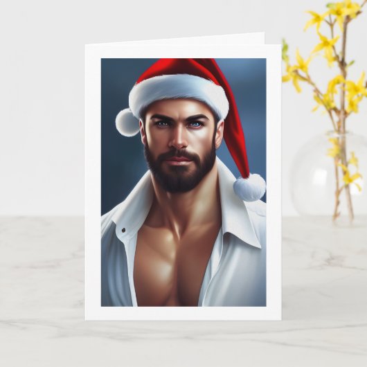 Carte Noël chaud Père Noël (Fleur jaune)