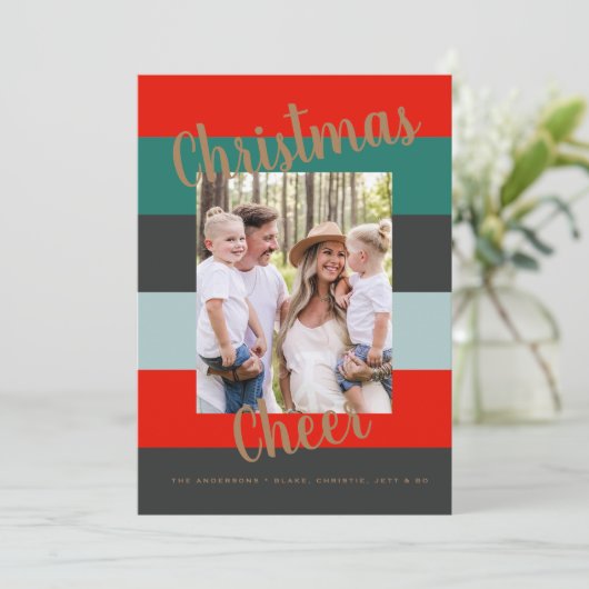 Carte Noël Cheer moderne coloré multi-photo (Debout devant)