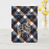 Carte Noël Cheval Carrés Bleu Rouge Blanc de Campagne (Fleur jaune)