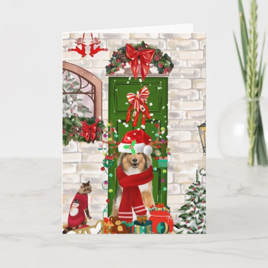 Carte Noël Chien Sheltie (Devant)
