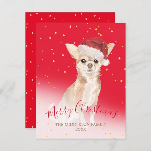 Carte Noël Chihuahua Chien Or Rouge Salutation saisonniè (Devant / Derrière)
