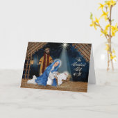 Carte Noël, Christian, Scène des gardes, Marie, Joseph (Fleur jaune)