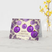 Carte Noël, Christian/Verse, Ornements pourpres/Neige (Fleur jaune)