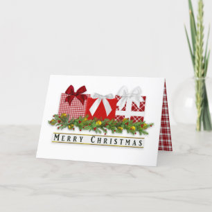 Carte Noël Classé Rouge Plaid Cadeaux Bows Card