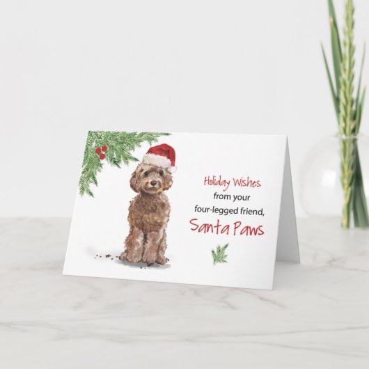 Carte Noël Cockapo Brown de Chien dans Funny Père Noël (Devant)