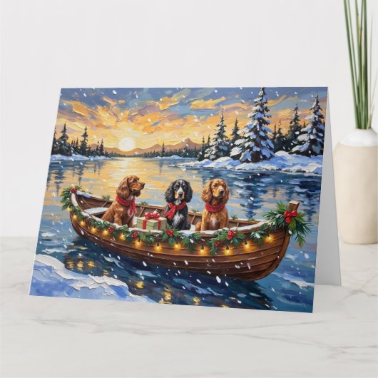 Carte Noël Cocker Spaniel Bateau Fêtes (Devant)