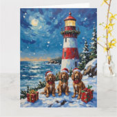 Carte Noël Cocker Spaniel Phare Vacances (Fleur jaune)