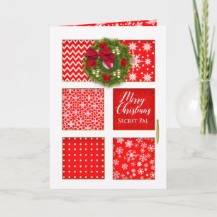 Carte Noël, copain secret, porte de panneau rouge avec