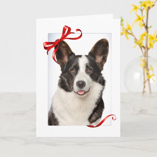 Carte Noël Corgi (Fleur jaune)