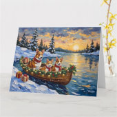Carte Noël Corgi Bateau Fêtes (Fleur jaune)