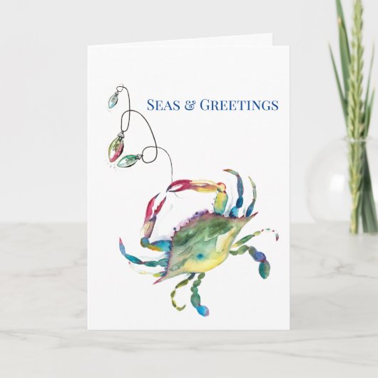 Carte Noël côtier Mers et salutations Aquarelle (Devant)